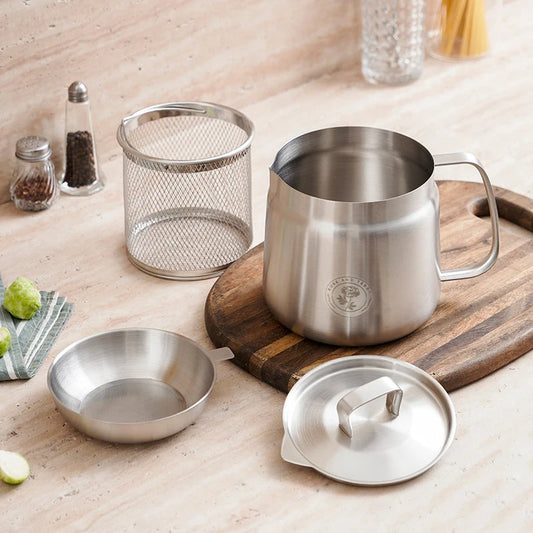 Rose and Stainless Steel Fryer showing basket, filter and lid
